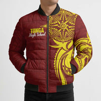 Personalised Tonga High School Bomber Puffer Jacket THS Tongan Ngatu Pattern - Polynesian Pride