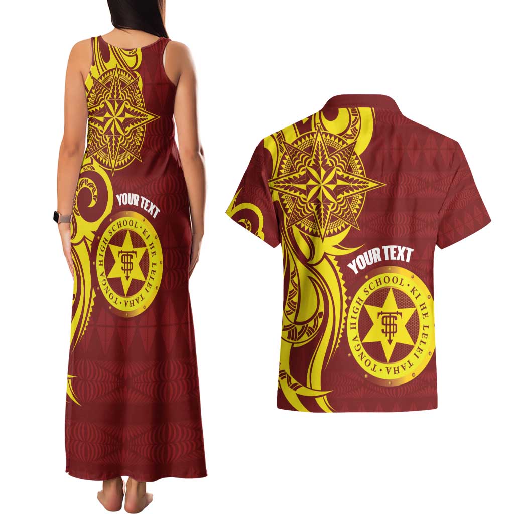 Personalised Tonga High School Couples Matching Tank Maxi Dress and Hawaiian Shirt THS Tongan Ngatu Pattern - Polynesian Pride