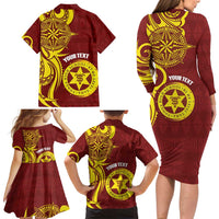 Personalised Tonga High School Family Matching Long Sleeve Bodycon Dress and Hawaiian Shirt THS Tongan Ngatu Pattern - Polynesian Pride
