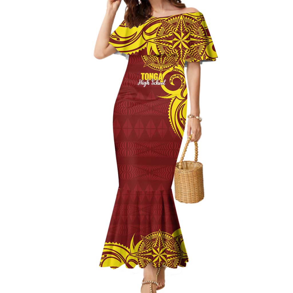 Personalised Tonga High School Family Matching Mermaid Dress and Hawaiian Shirt THS Tongan Ngatu Pattern - Polynesian Pride