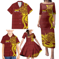Personalised Tonga High School Family Matching Puletasi and Hawaiian Shirt THS Tongan Ngatu Pattern - Polynesian Pride