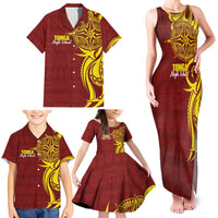 Personalised Tonga High School Family Matching Tank Maxi Dress and Hawaiian Shirt THS Tongan Ngatu Pattern - Polynesian Pride