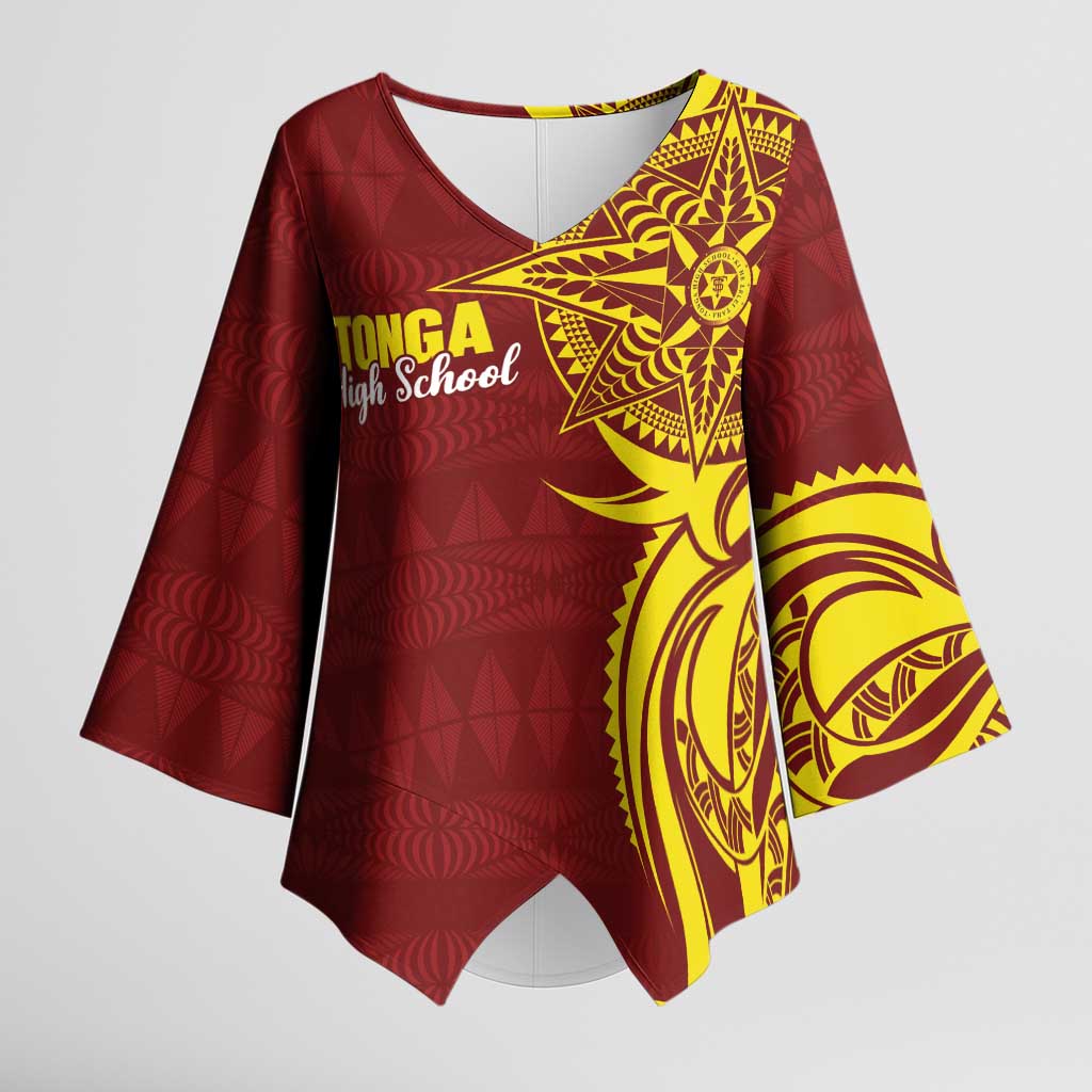 Personalised Tonga High School Kimono Sleeve Blouse THS Tongan Ngatu Pattern - Polynesian Pride