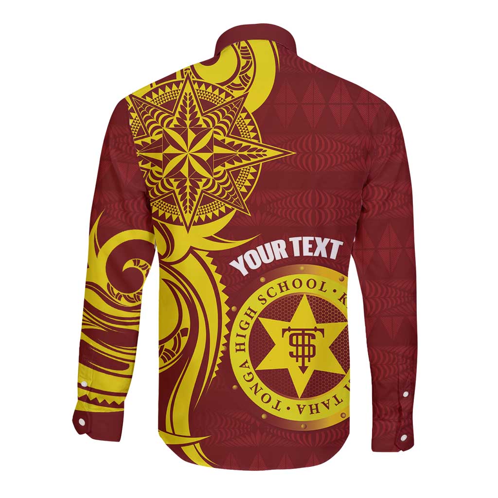 Personalised Tonga High School Long Sleeve Button Shirt THS Tongan Ngatu Pattern - Polynesian Pride