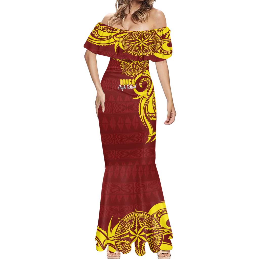 Personalised Tonga High School Mermaid Dress THS Tongan Ngatu Pattern - Polynesian Pride