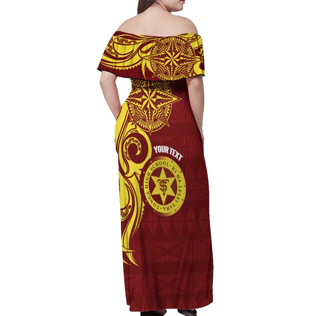 Personalised Tonga High School Off Shoulder Maxi Dress THS Tongan Ngatu Pattern - Polynesian Pride
