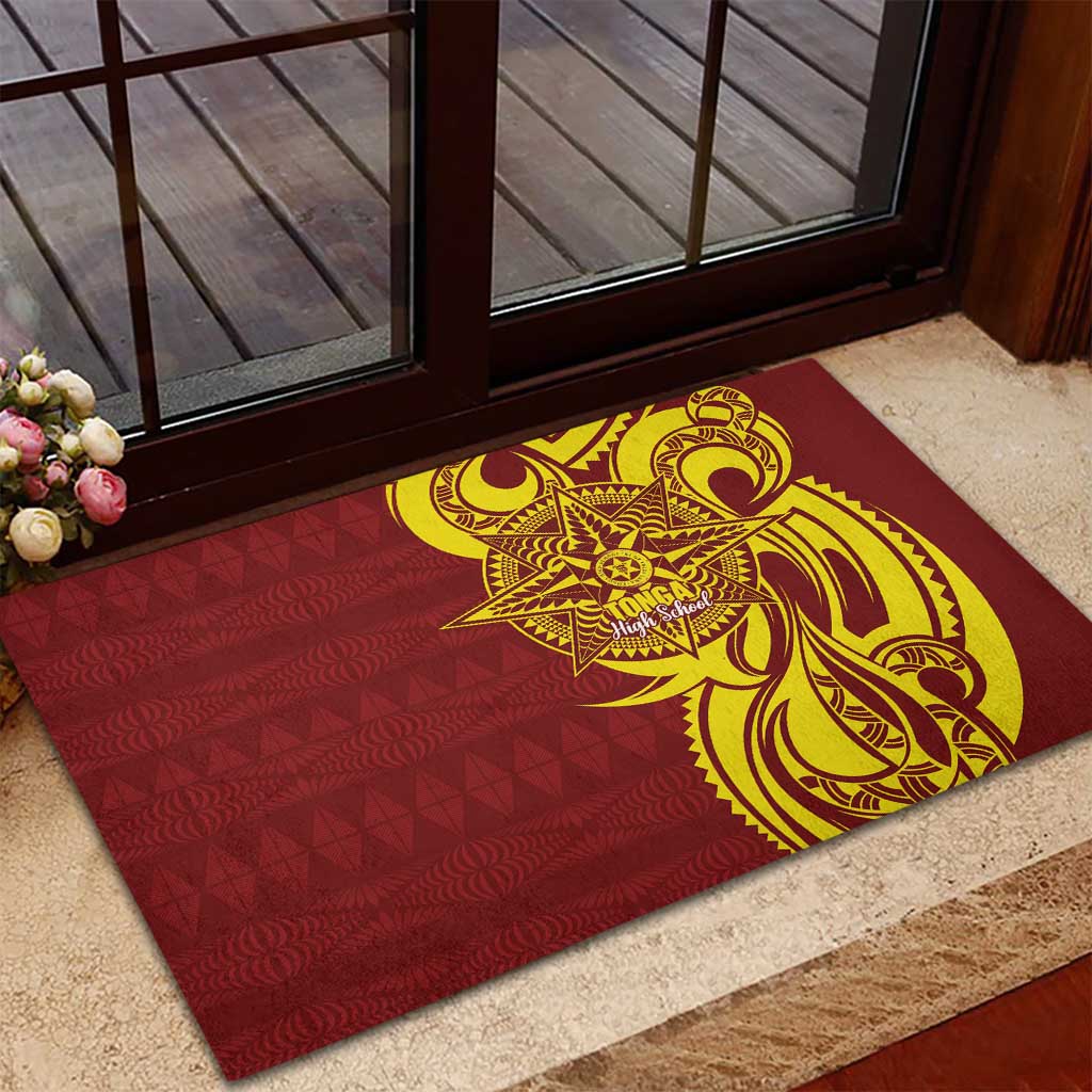 Personalised Tonga High School Rubber Doormat THS Tongan Ngatu Pattern - Polynesian Pride