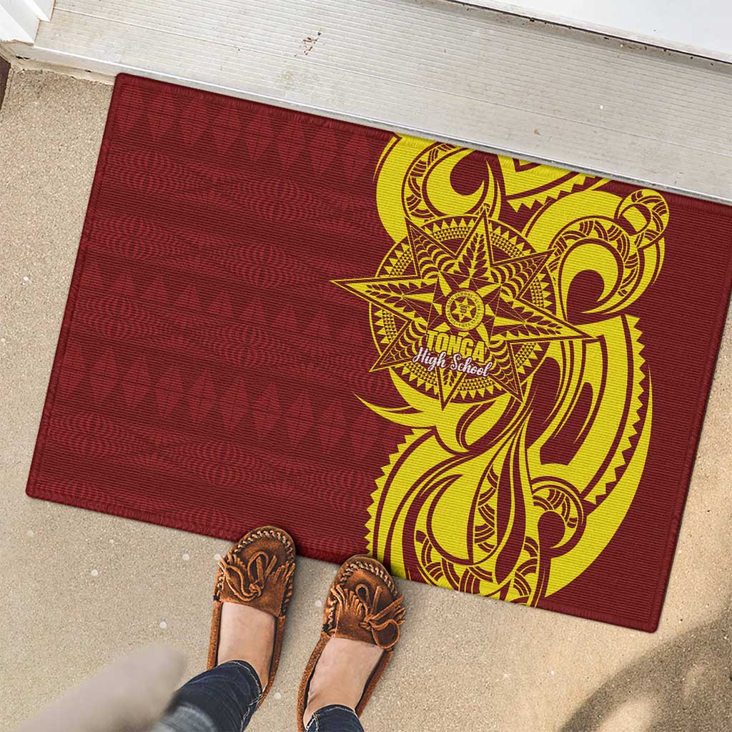 Personalised Tonga High School Rubber Doormat THS Tongan Ngatu Pattern - Polynesian Pride