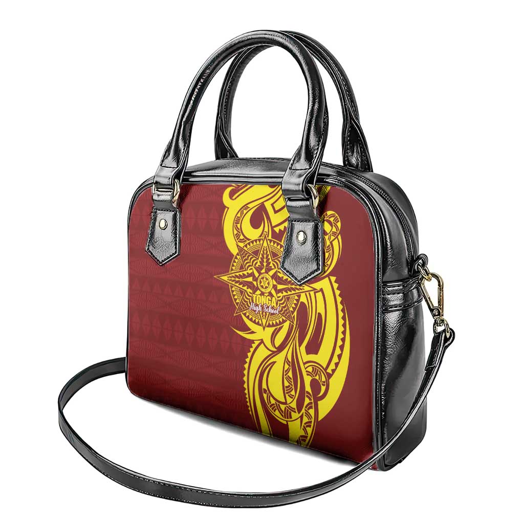 Personalised Tonga High School Shoulder Handbag THS Tongan Ngatu Pattern - Polynesian Pride