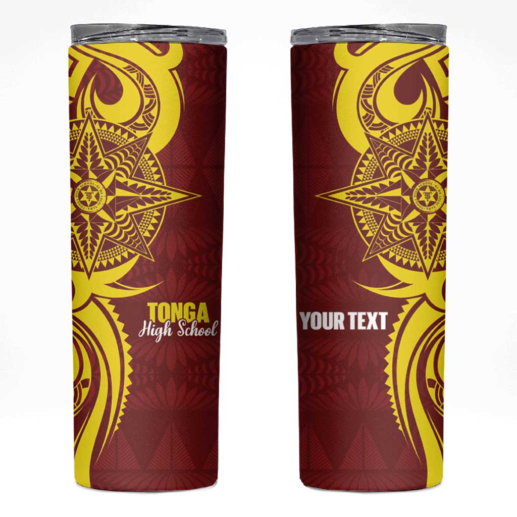 Personalised Tonga High School Skinny Tumbler THS Tongan Ngatu Pattern - Polynesian Pride