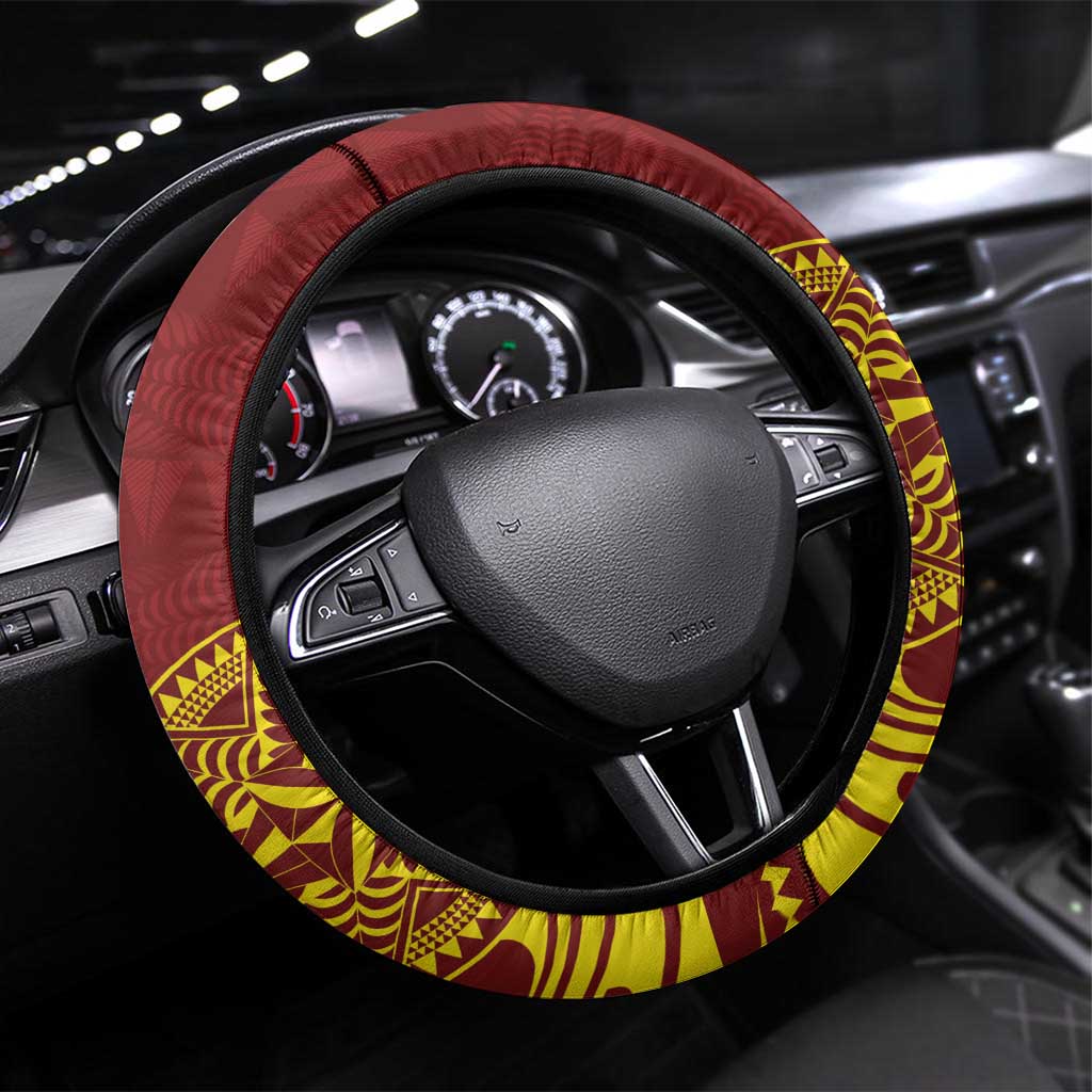 Tonga High School Steering Wheel Cover THS Tongan Ngatu Pattern - Polynesian Pride