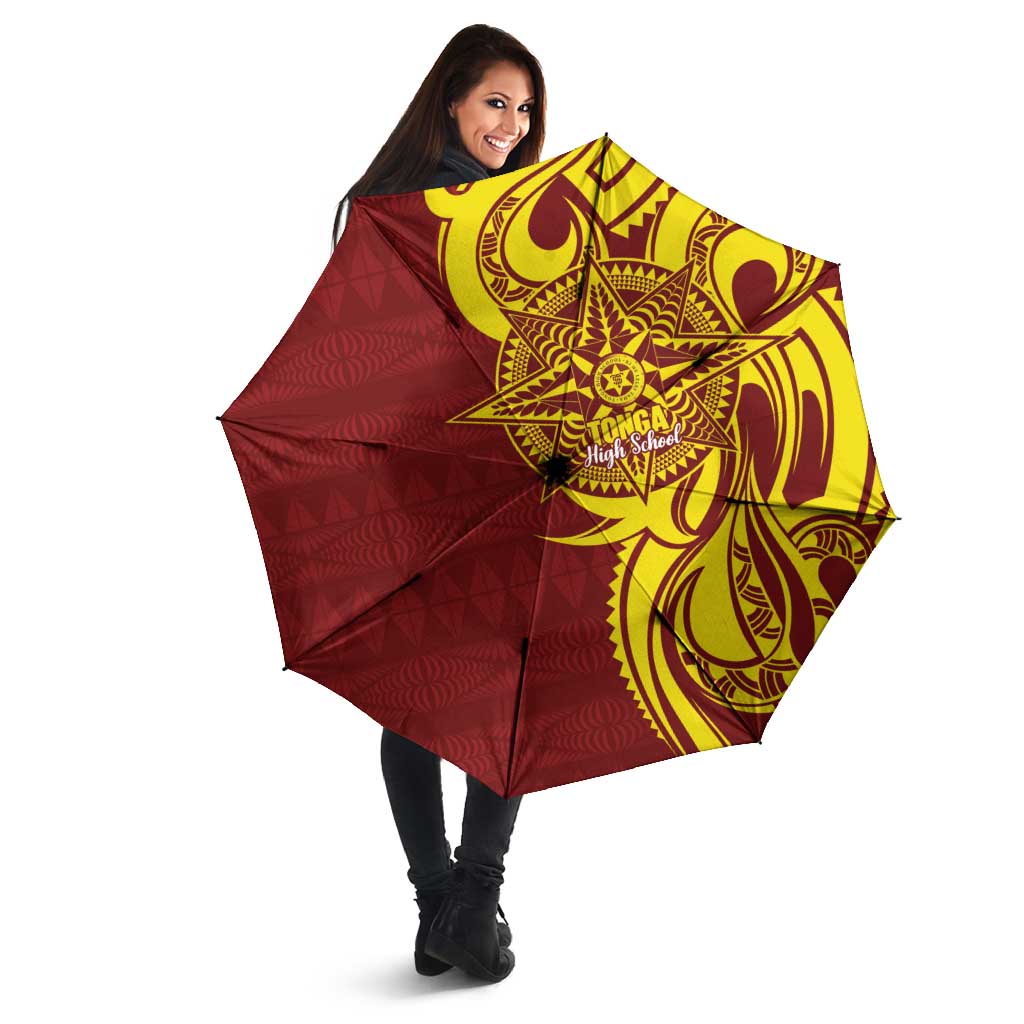 Personalised Tonga High School Umbrella THS Tongan Ngatu Pattern - Polynesian Pride