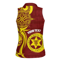 Personalised Tonga High School Women Sleeveless Polo Shirt THS Tongan Ngatu Pattern - Polynesian Pride