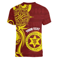 Personalised Tonga High School Women V-Neck T-Shirt THS Tongan Ngatu Pattern - Polynesian Pride