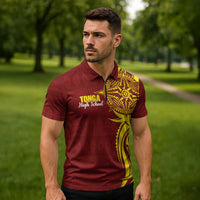 Personalised Tonga High School Zipper Polo Shirt THS Tongan Ngatu Pattern - Polynesian Pride