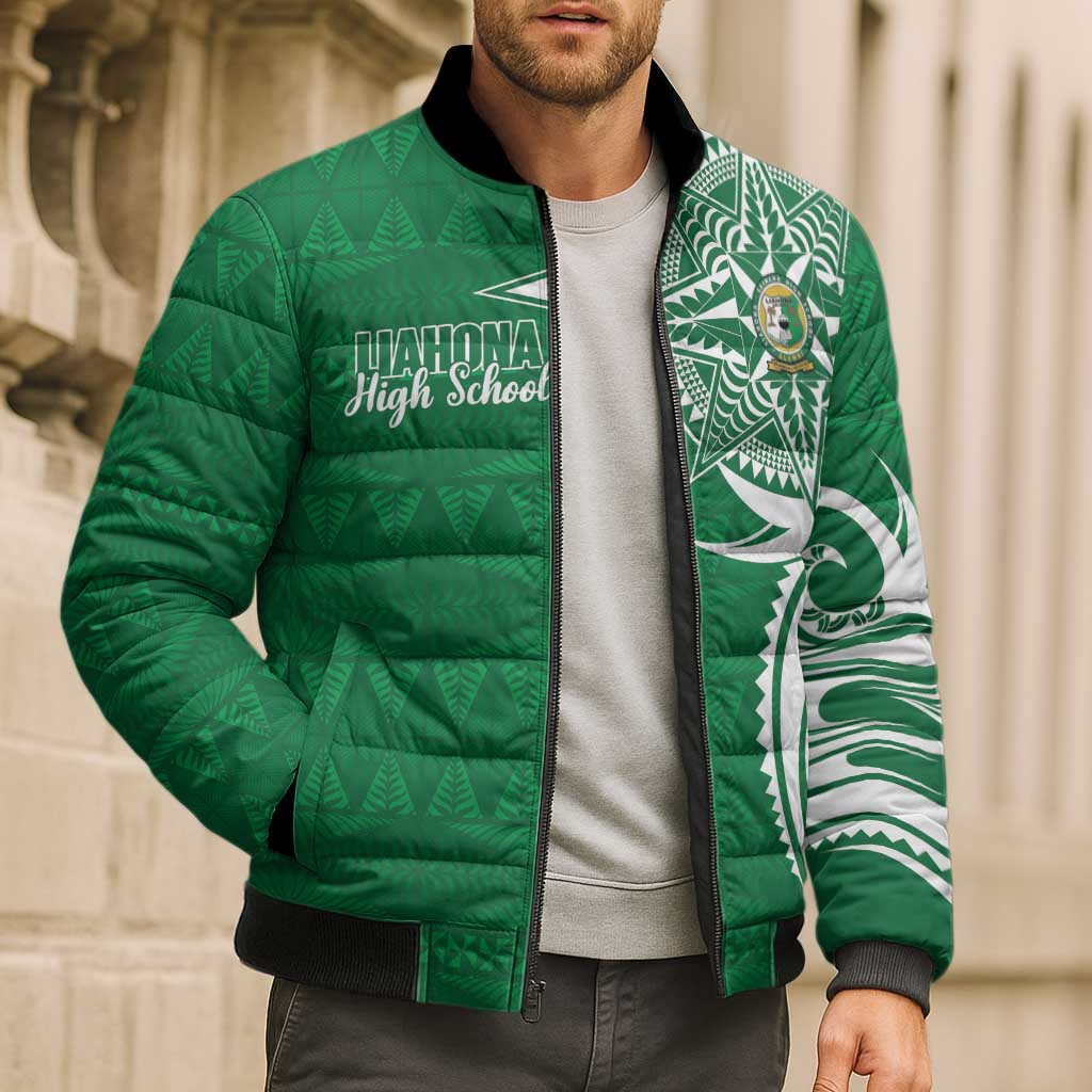 Personalised Liahona - Saineha High School Bomber Puffer Jacket Tongan Ngatu Pattern - Polynesian Pride