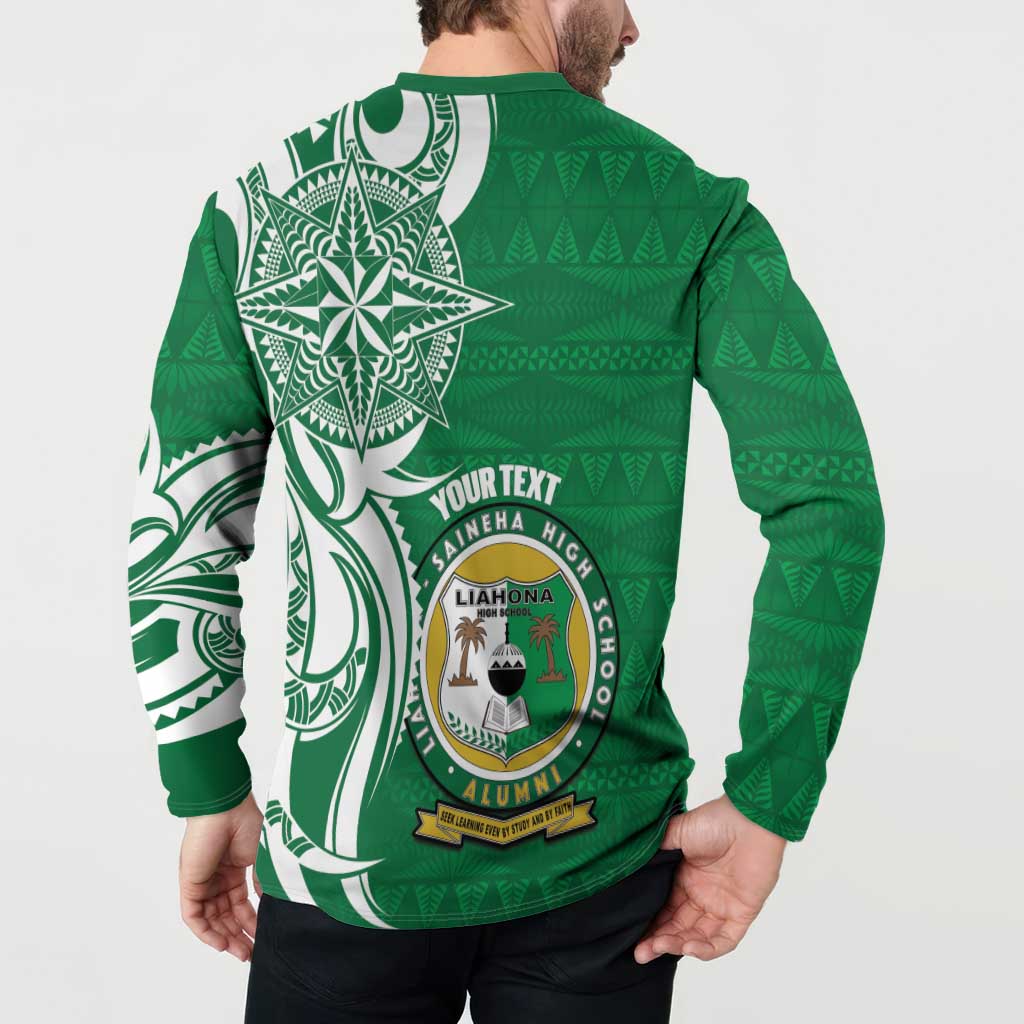 Personalised Liahona - Saineha High School Button Sweatshirt Tongan Ngatu Pattern - Polynesian Pride