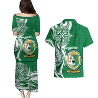 Personalised Liahona - Saineha High School Couples Matching Puletasi and Hawaiian Shirt Tongan Ngatu Pattern - Polynesian Pride