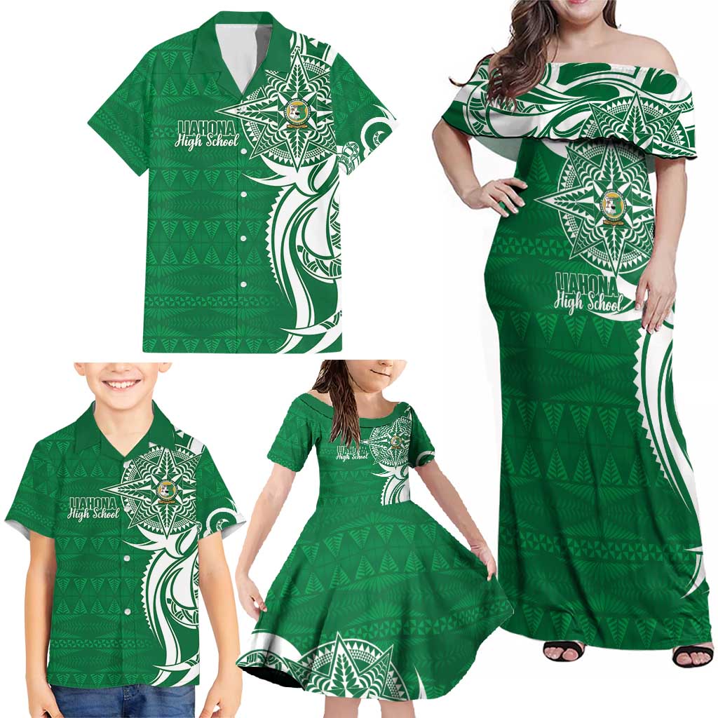 Personalised Liahona - Saineha High School Family Matching Off Shoulder Maxi Dress and Hawaiian Shirt Tongan Ngatu Pattern - Polynesian Pride