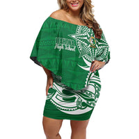 Personalised Liahona - Saineha High School Family Matching Off Shoulder Short Dress and Hawaiian Shirt Tongan Ngatu Pattern - Polynesian Pride