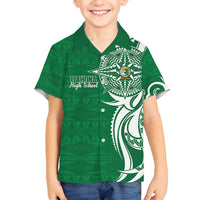 Personalised Liahona - Saineha High School Family Matching Off Shoulder Short Dress and Hawaiian Shirt Tongan Ngatu Pattern - Polynesian Pride