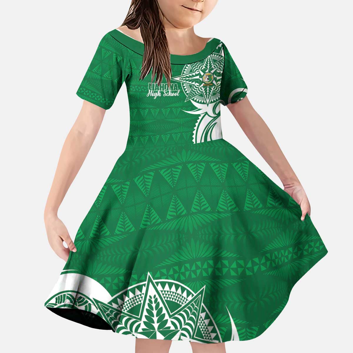 Personalised Liahona - Saineha High School Kid Short Sleeve Dress Tongan Ngatu Pattern - Polynesian Pride