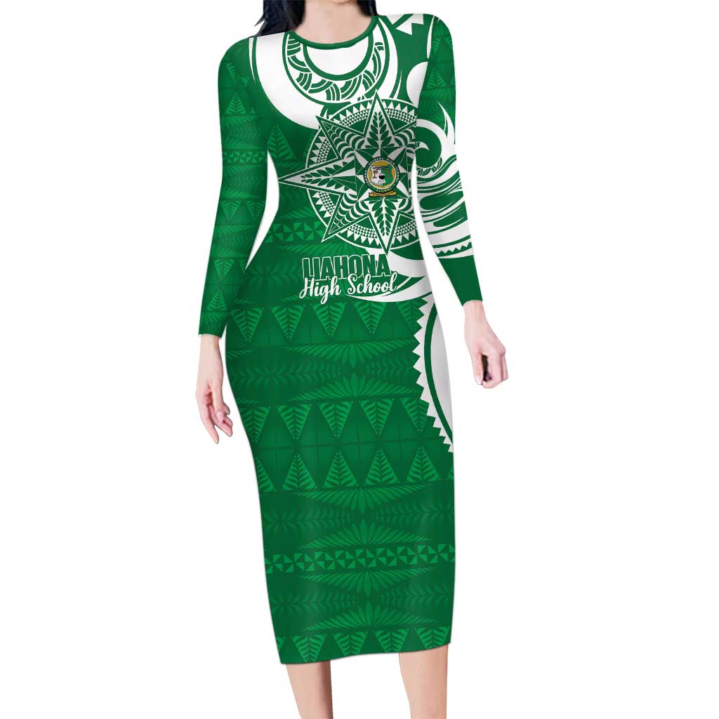 Personalised Liahona - Saineha High School Long Sleeve Bodycon Dress Tongan Ngatu Pattern - Polynesian Pride