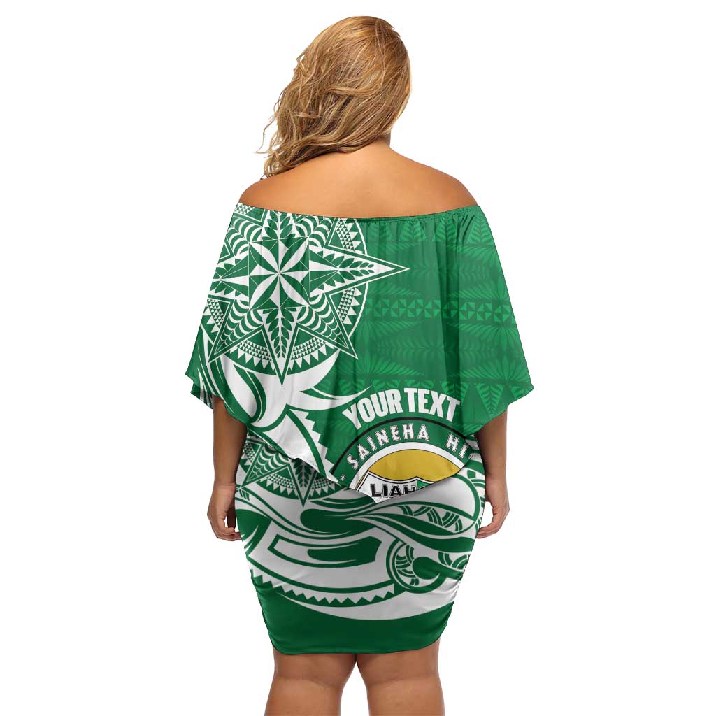 Personalised Liahona - Saineha High School Off Shoulder Short Dress Tongan Ngatu Pattern - Polynesian Pride