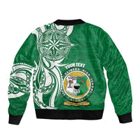 Personalised Liahona - Saineha High School Sleeve Zip Bomber Jacket Tongan Ngatu Pattern - Polynesian Pride
