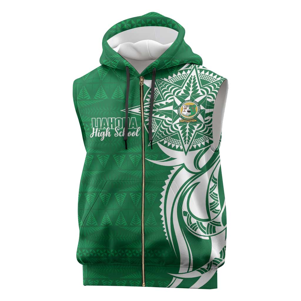 Personalised Liahona - Saineha High School Sleeveless Zip Hoodie Tongan Ngatu Pattern - Polynesian Pride