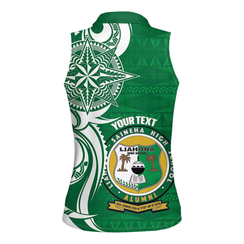 Personalised Liahona - Saineha High School Women Sleeveless Polo Shirt Tongan Ngatu Pattern - Polynesian Pride