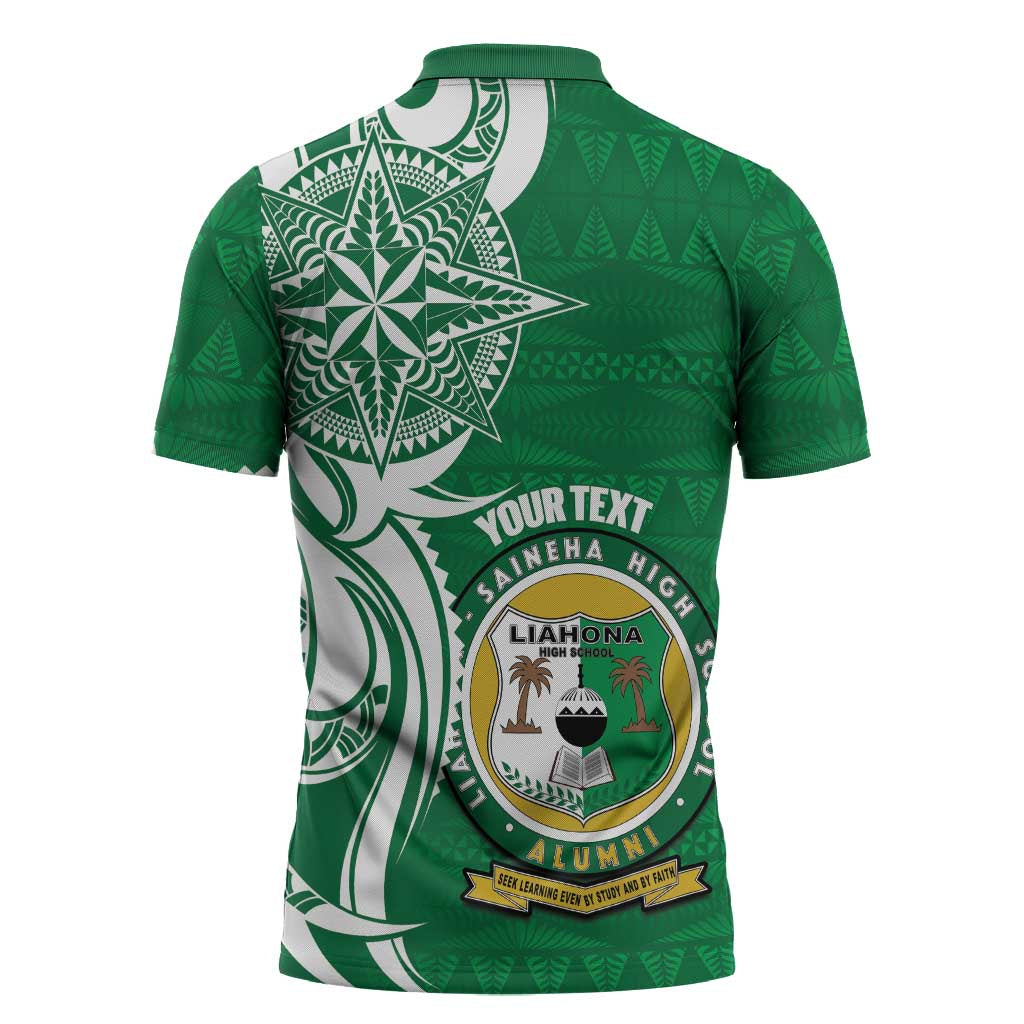Personalised Liahona - Saineha High School Zipper Polo Shirt Tongan Ngatu Pattern - Polynesian Pride