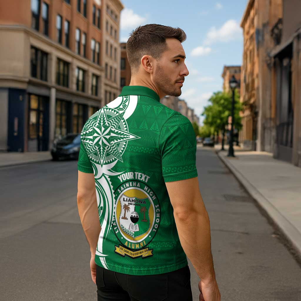 Personalised Liahona - Saineha High School Zipper Polo Shirt Tongan Ngatu Pattern - Polynesian Pride