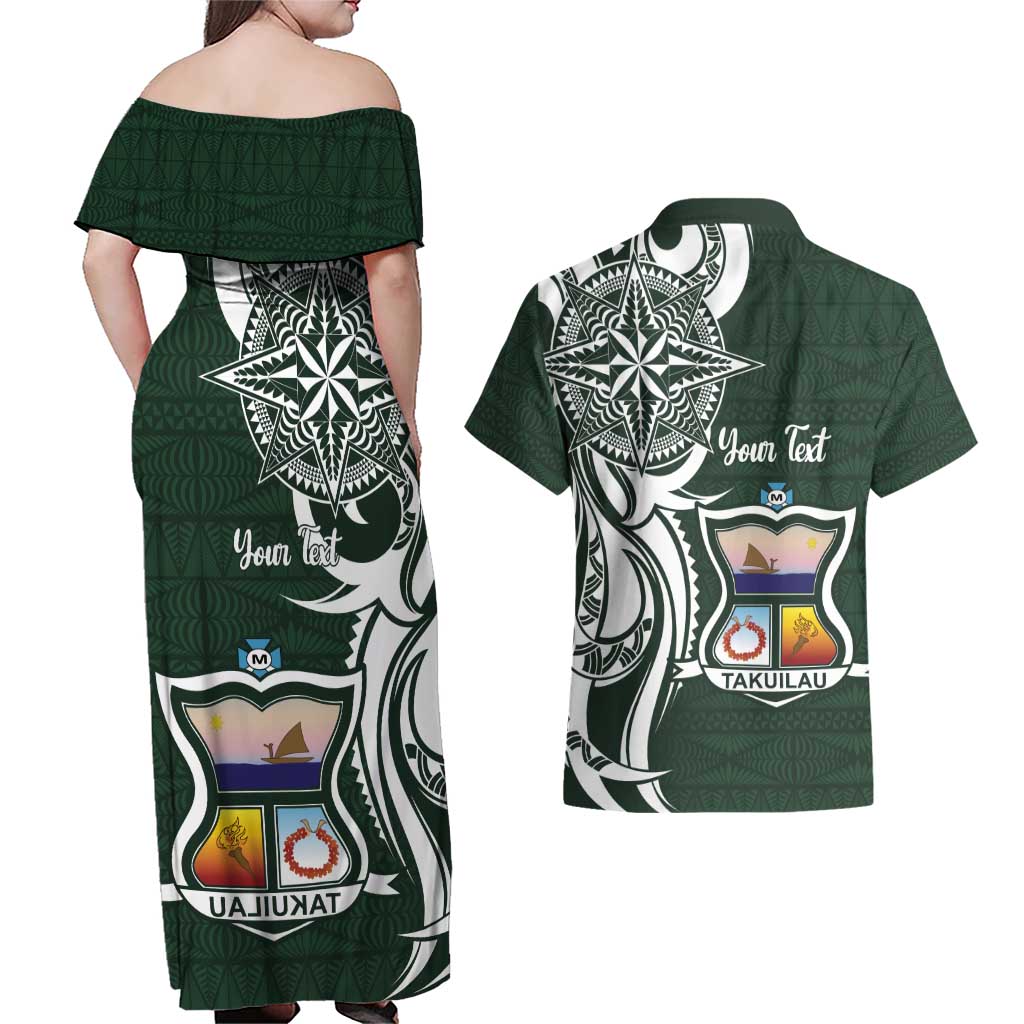 Personalised Tonga Takuilau College Couples Matching Off Shoulder Maxi Dress and Hawaiian Shirt Est 1975 Tongan Ngatu Pattern - Polynesian Pride