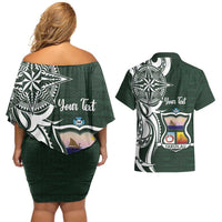 Personalised Tonga Takuilau College Couples Matching Off Shoulder Short Dress and Hawaiian Shirt Est 1975 Tongan Ngatu Pattern - Polynesian Pride