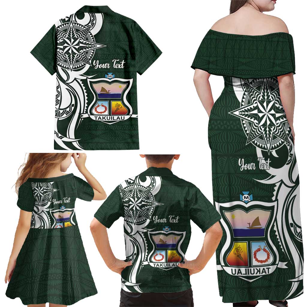 Personalised Tonga Takuilau College Family Matching Off Shoulder Maxi Dress and Hawaiian Shirt Est 1975 Tongan Ngatu Pattern - Polynesian Pride