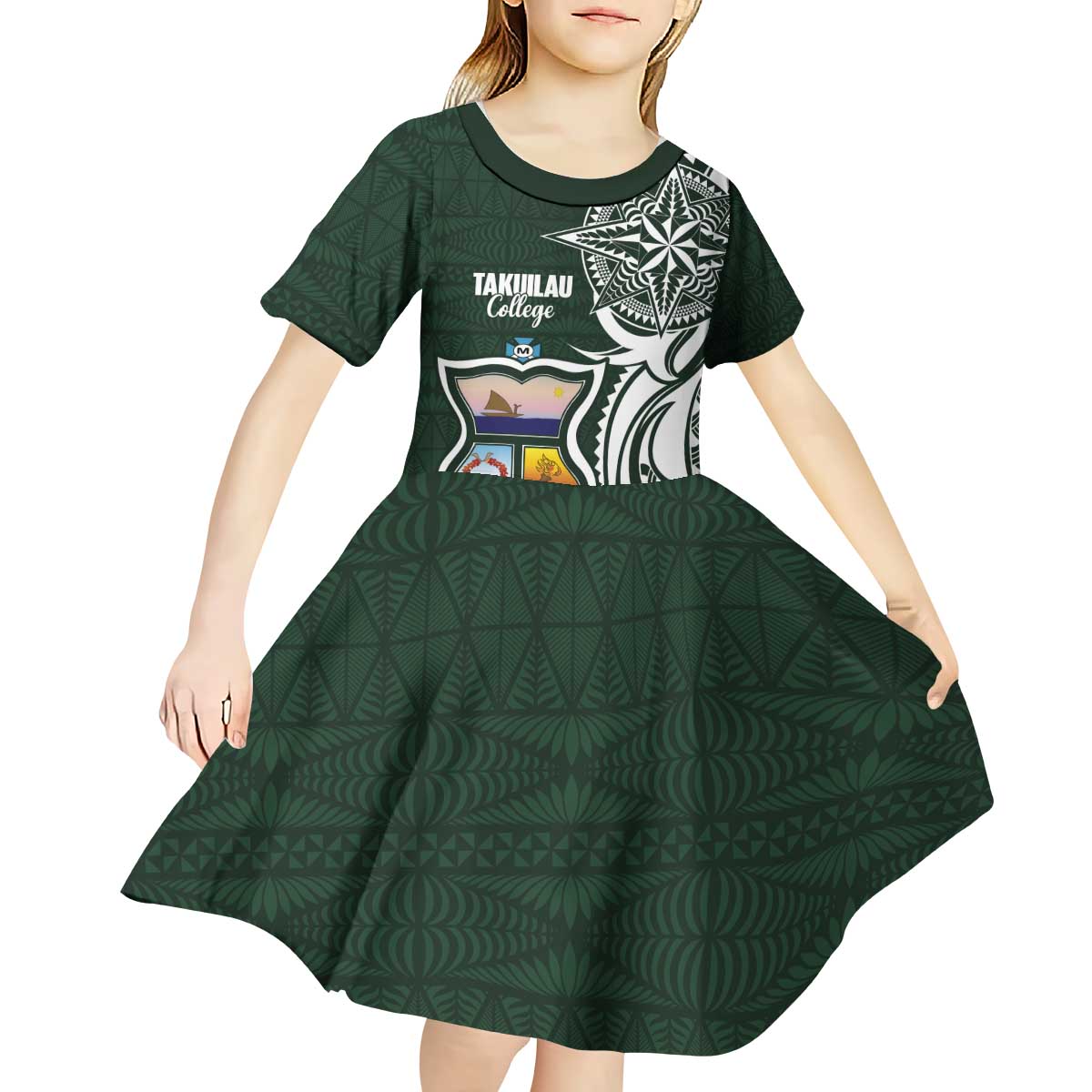 Personalised Tonga Takuilau College Kid Short Sleeve Dress Est 1975 Tongan Ngatu Pattern - Polynesian Pride