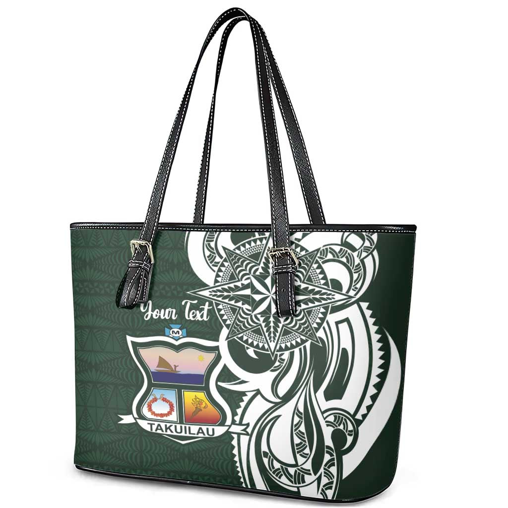 Personalised Tonga Takuilau College Leather Tote Bag Est 1975 Tongan Ngatu Pattern - Polynesian Pride