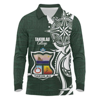 Personalised Tonga Takuilau College Long Sleeve Polo Shirt Est 1975 Tongan Ngatu Pattern - Polynesian Pride