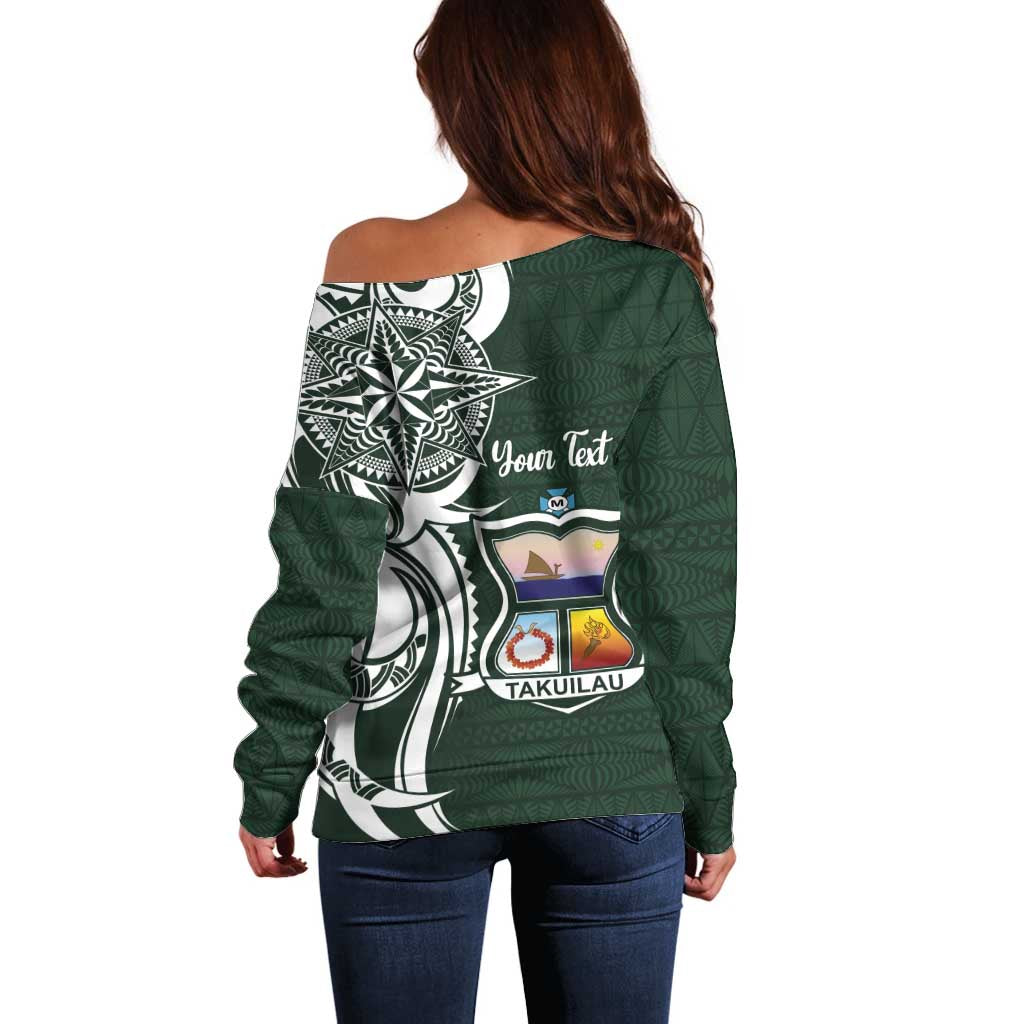 Personalised Tonga Takuilau College Off Shoulder Sweater Est 1975 Tongan Ngatu Pattern - Polynesian Pride