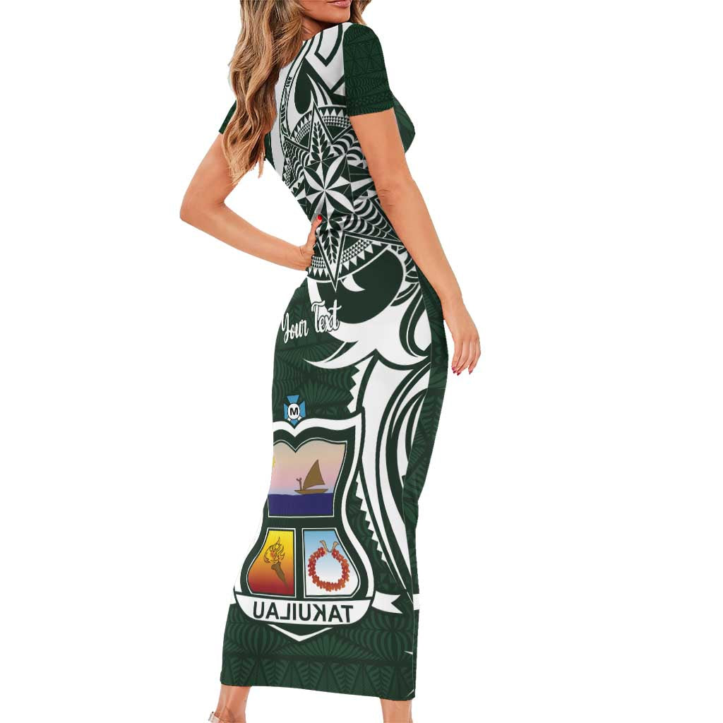 Personalised Tonga Takuilau College Short Sleeve Bodycon Dress Est 1975 Tongan Ngatu Pattern - Polynesian Pride