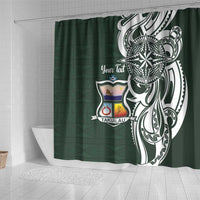 Personalised Tonga Takuilau College Shower Curtain Est 1975 Tongan Ngatu Pattern - Polynesian Pride