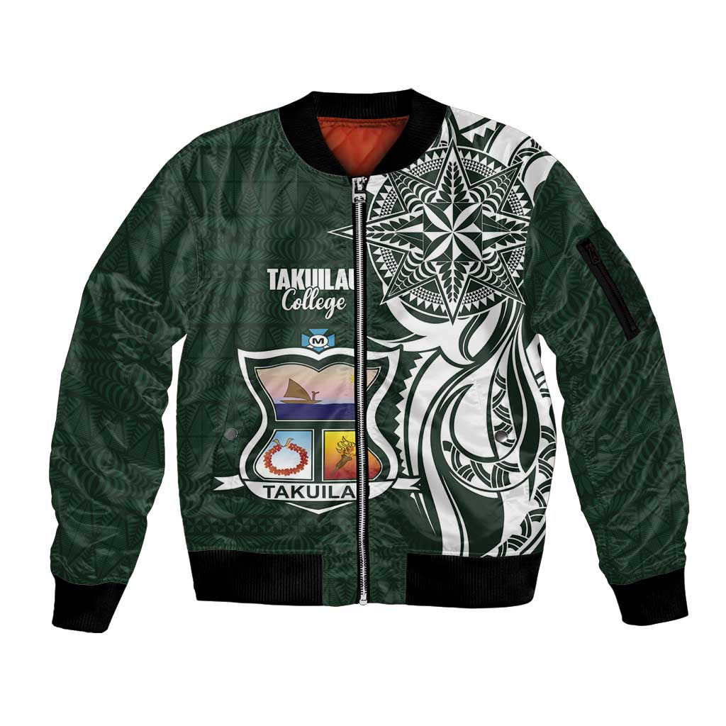 Personalised Tonga Takuilau College Sleeve Zip Bomber Jacket Est 1975 Tongan Ngatu Pattern - Polynesian Pride