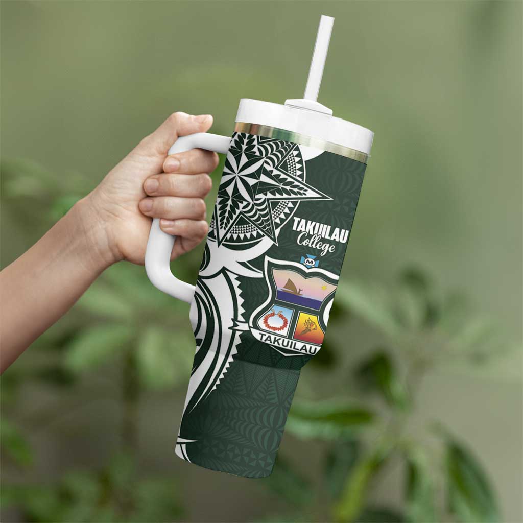 Personalised Tonga Takuilau College Tumbler With Handle Est 1975 Tongan Ngatu Pattern - Polynesian Pride
