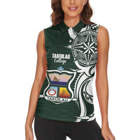 Personalised Tonga Takuilau College Women Sleeveless Polo Shirt Est 1975 Tongan Ngatu Pattern - Polynesian Pride