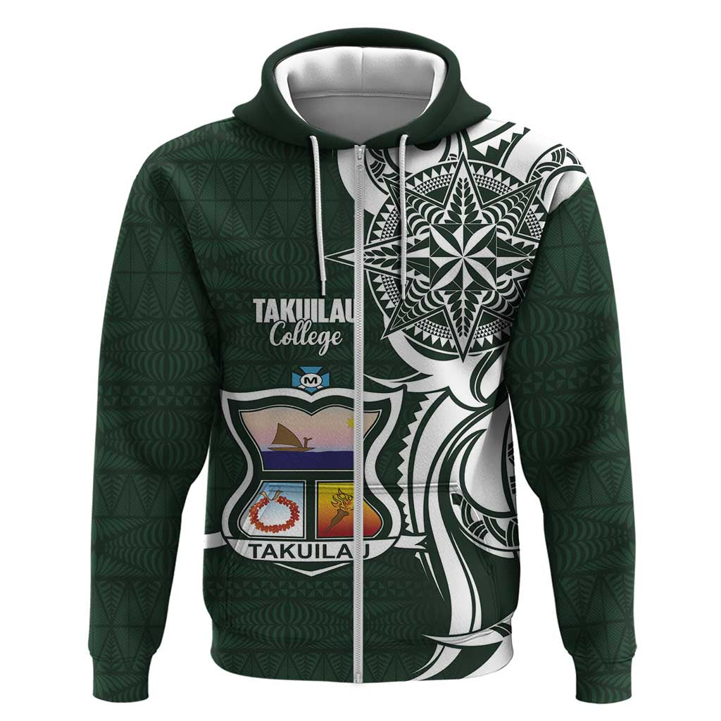 Personalised Tonga Takuilau College Zip Hoodie Est 1975 Tongan Ngatu Pattern LT14 Zip Hoodie Green - Polynesian Pride