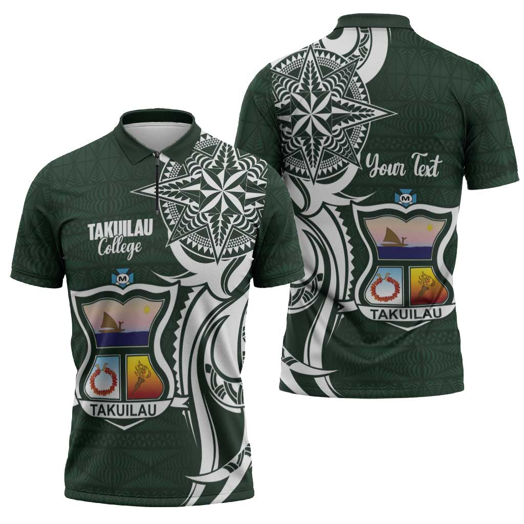 Personalised Tonga Takuilau College Zipper Polo Shirt Est 1975 Tongan Ngatu Pattern - Polynesian Pride