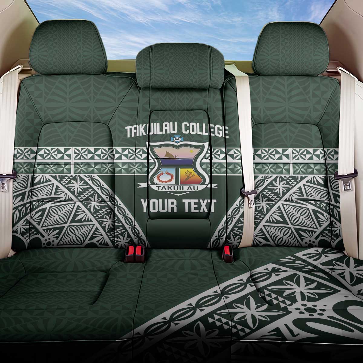 Personalised Tonga Takuilau College Back Car Seat Cover 50th Anniversary Ngatu Kupesi - Polynesian Pride
