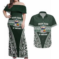 Personalised Tonga Takuilau College Couples Matching Off Shoulder Maxi Dress and Hawaiian Shirt 50th Anniversary Ngatu Kupesi - Polynesian Pride