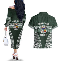Personalised Tonga Takuilau College Couples Matching Off The Shoulder Long Sleeve Dress and Hawaiian Shirt 50th Anniversary Ngatu Kupesi - Polynesian Pride